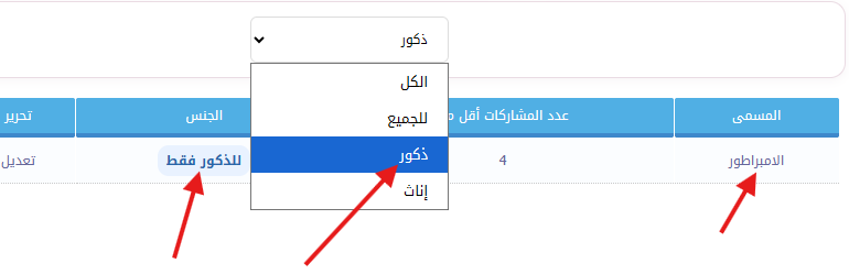 اضافة مسميات خاصة للذكور والاناث حسب عدد المشاركات